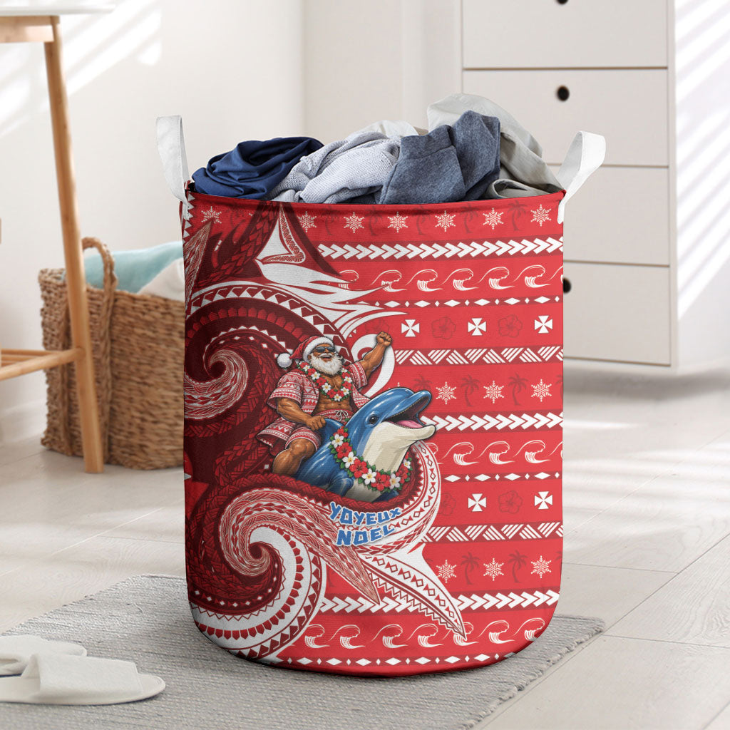 Wallis And Futuna Christmas Laundry Basket Santa Riding Ocean Dolphin