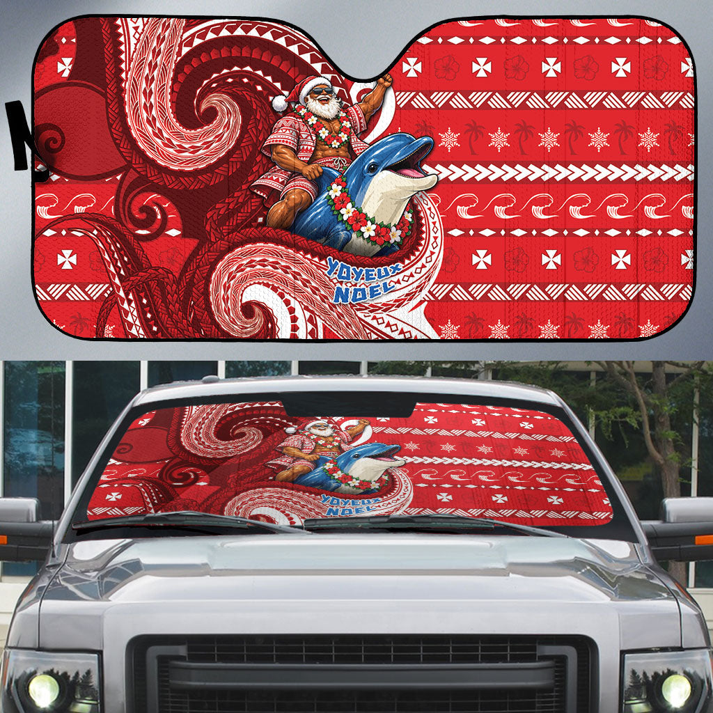 Wallis And Futuna Christmas Auto Sun Shade Santa Riding Ocean Dolphin