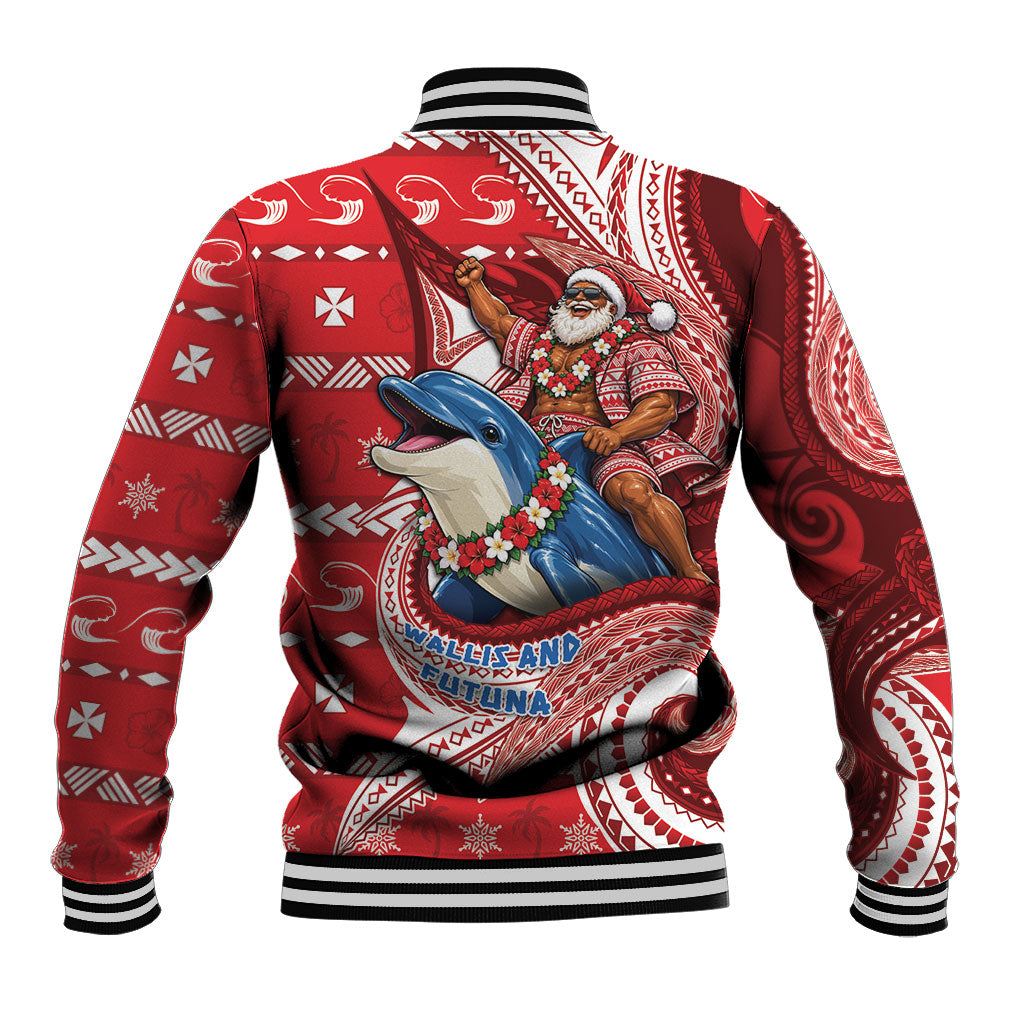 Wallis And Futuna Christmas Baseball Jacket Santa Riding Ocean Dolphin
