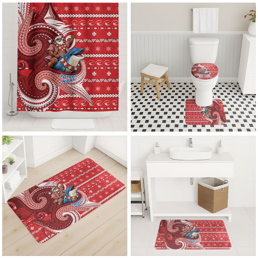 Wallis And Futuna Christmas Bathroom Set Santa Riding Ocean Dolphin DT05 - Polynesian Pride