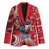 Wallis And Futuna Christmas Blazer Santa Riding Ocean Dolphin DT05 Unisex Red - Polynesian Pride