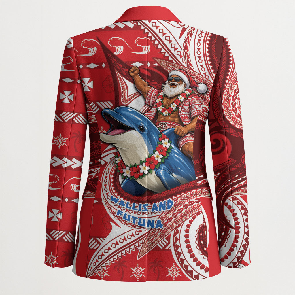 Wallis And Futuna Christmas Blazer Santa Riding Ocean Dolphin DT05 - Polynesian Pride