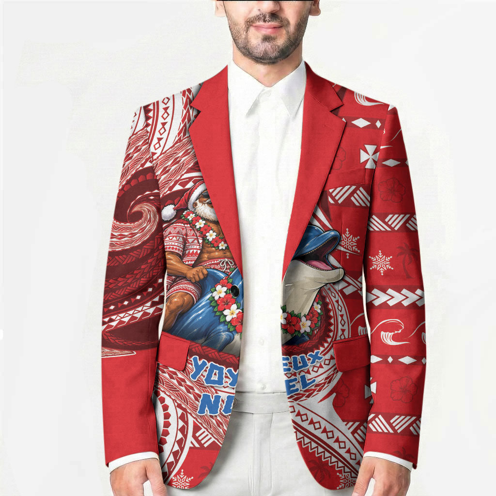 Wallis And Futuna Christmas Blazer Santa Riding Ocean Dolphin DT05 - Polynesian Pride