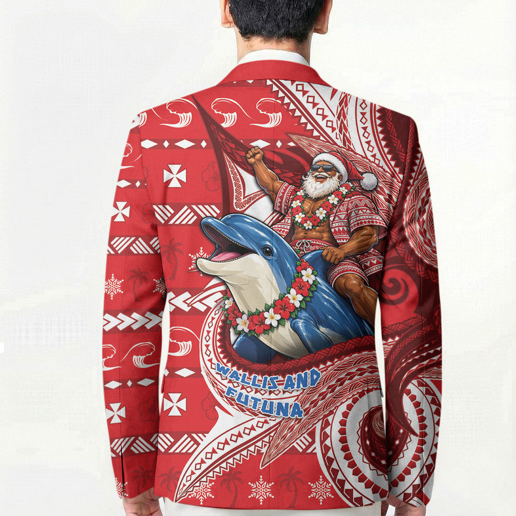 Wallis And Futuna Christmas Blazer Santa Riding Ocean Dolphin DT05 - Polynesian Pride