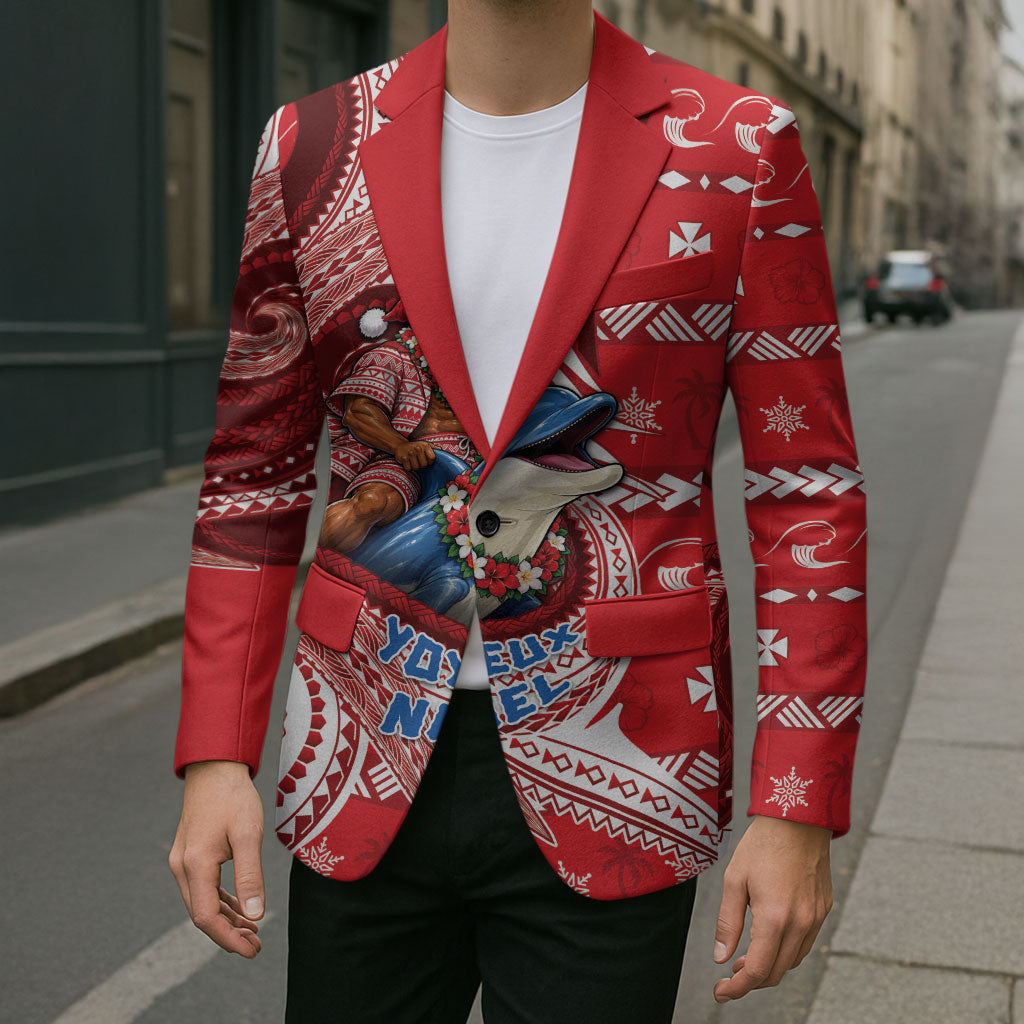 Wallis And Futuna Christmas Blazer Santa Riding Ocean Dolphin DT05 - Polynesian Pride