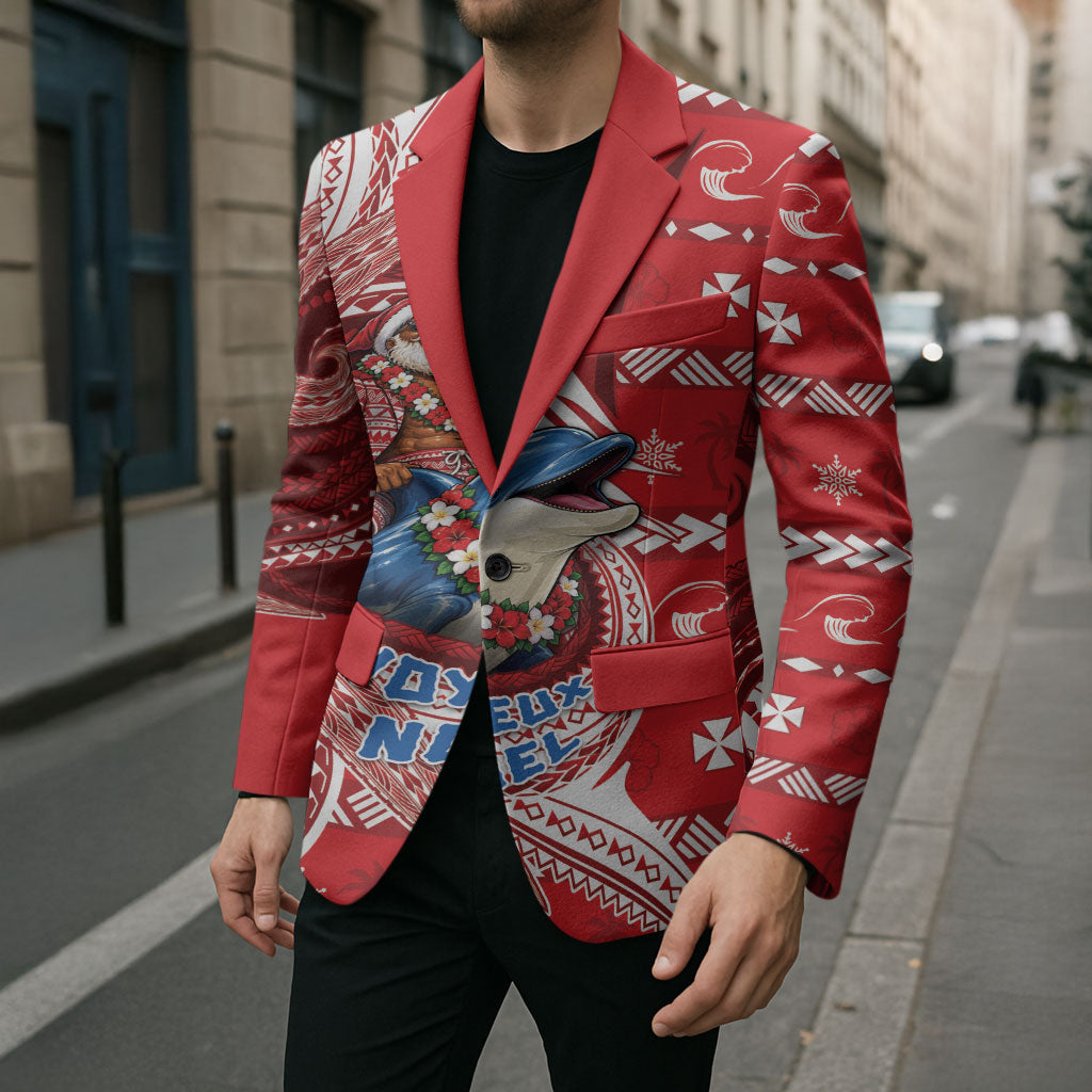 Wallis And Futuna Christmas Blazer Santa Riding Ocean Dolphin DT05 - Polynesian Pride