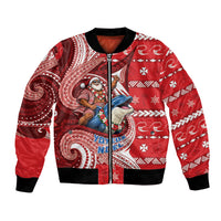 Wallis And Futuna Christmas Bomber Jacket Santa Riding Ocean Dolphin DT05 Unisex Red - Polynesian Pride