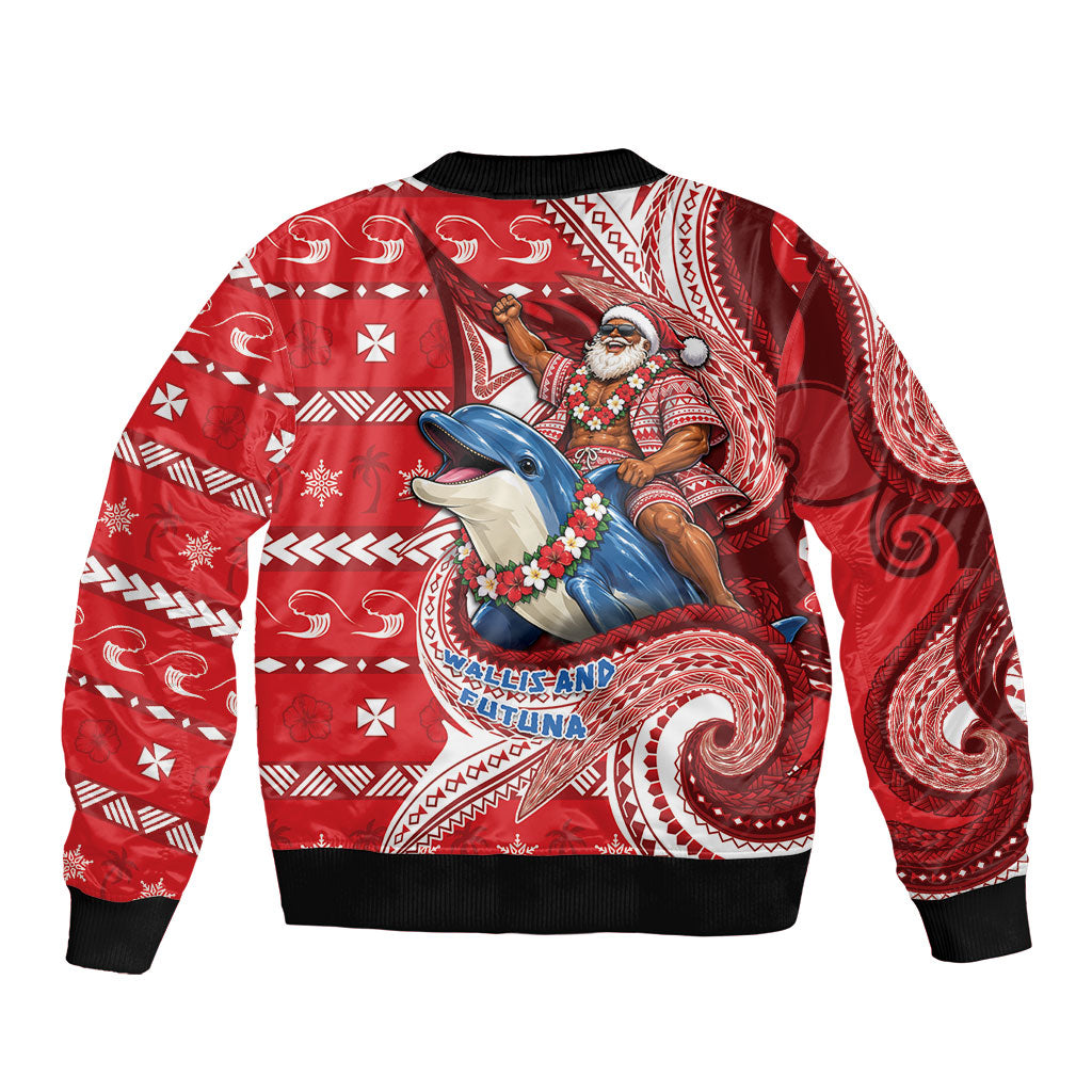 Wallis And Futuna Christmas Bomber Jacket Santa Riding Ocean Dolphin DT05 - Polynesian Pride