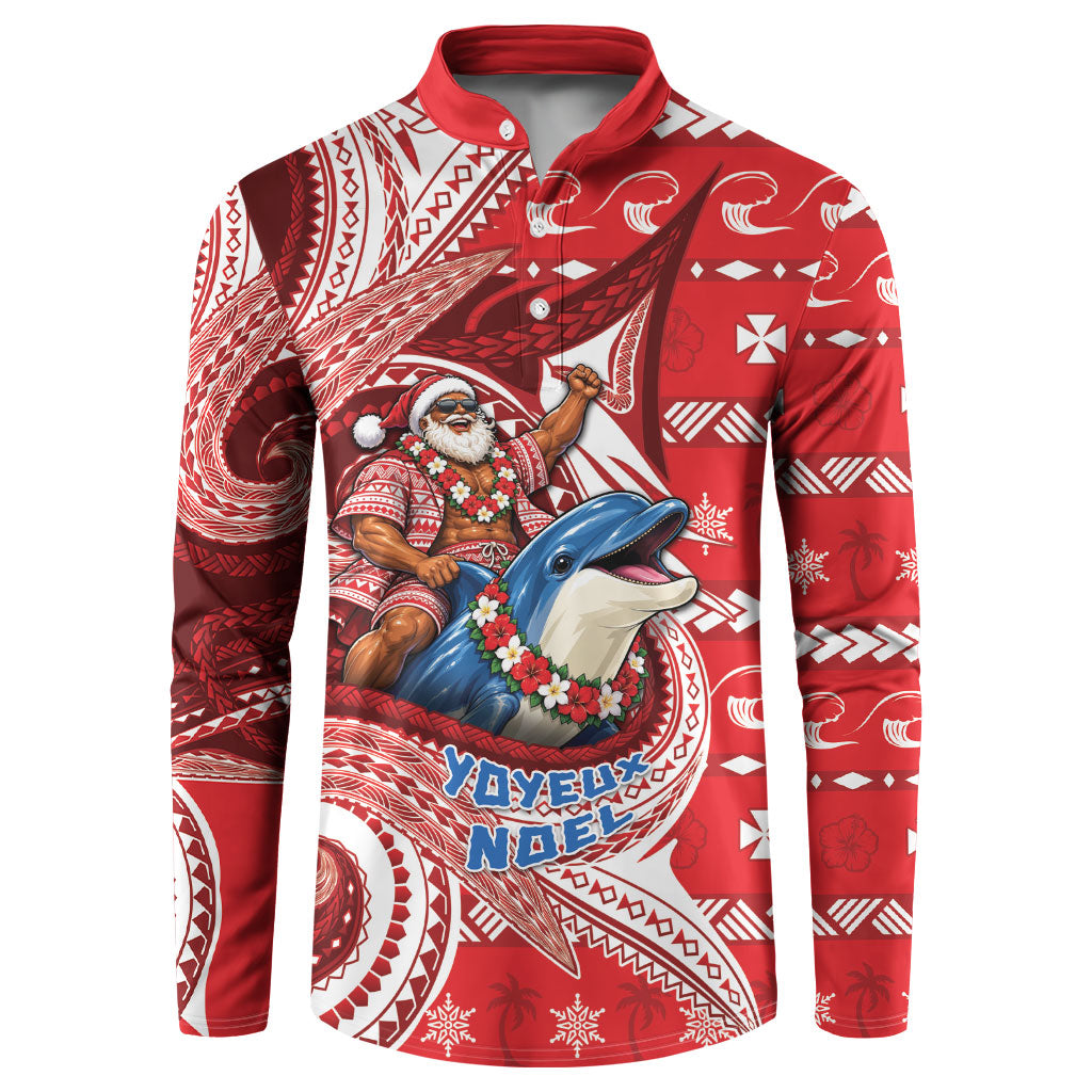 Wallis And Futuna Christmas Button Sweatshirt Santa Riding Ocean Dolphin