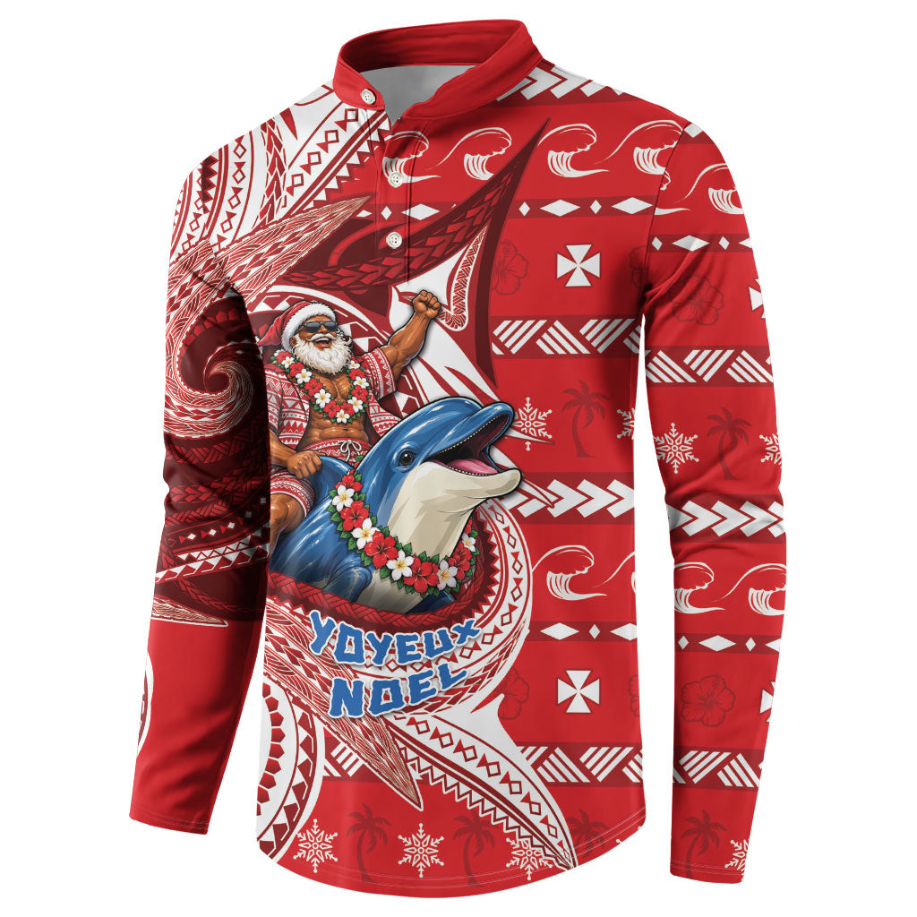 Wallis And Futuna Christmas Button Sweatshirt Santa Riding Ocean Dolphin