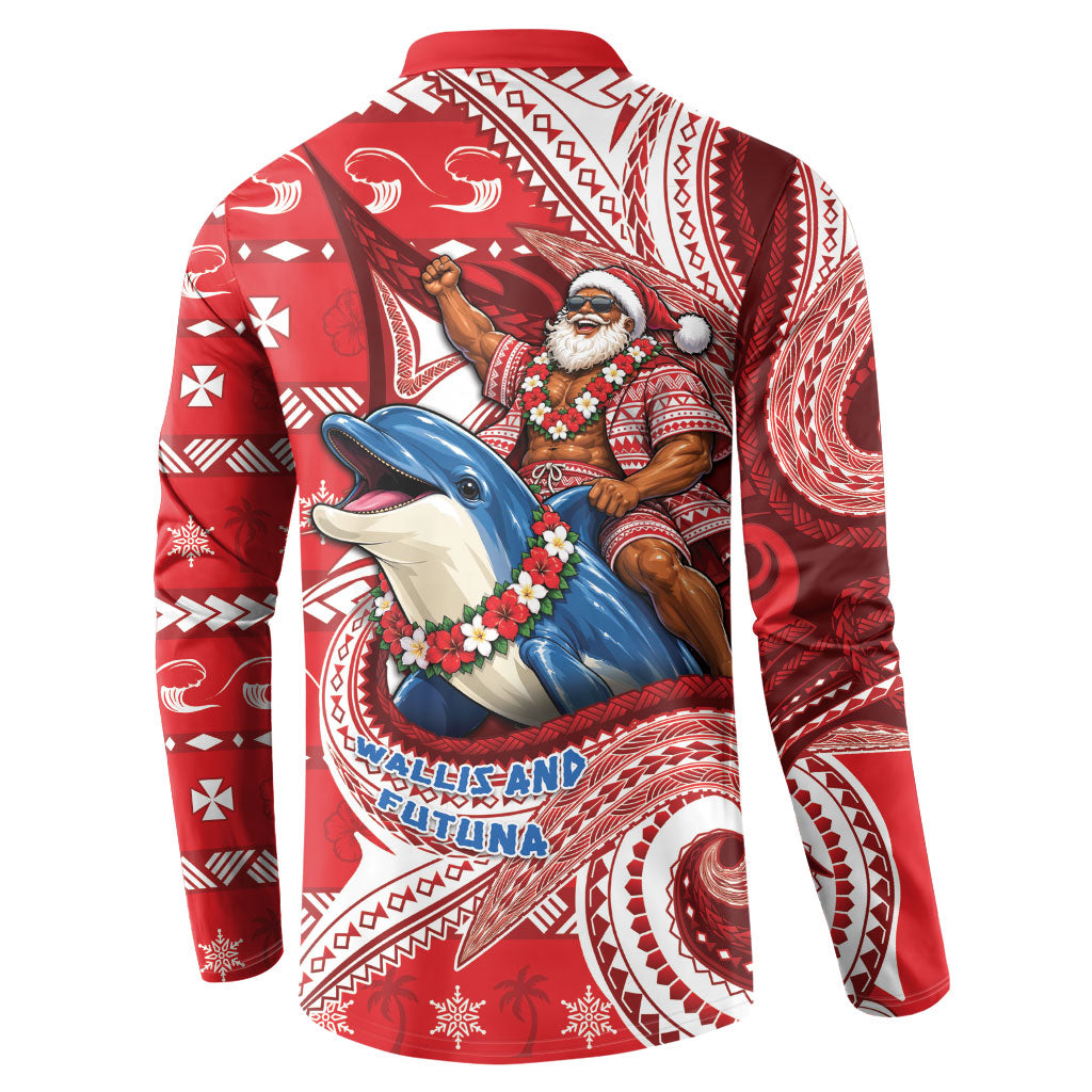 Wallis And Futuna Christmas Button Sweatshirt Santa Riding Ocean Dolphin