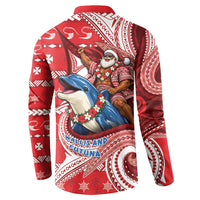 Wallis And Futuna Christmas Button Sweatshirt Santa Riding Ocean Dolphin