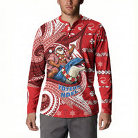 Wallis And Futuna Christmas Button Sweatshirt Santa Riding Ocean Dolphin