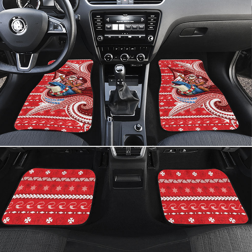 Wallis And Futuna Christmas Car Mats Santa Riding Ocean Dolphin DT05 Set 4pcs Red - Polynesian Pride