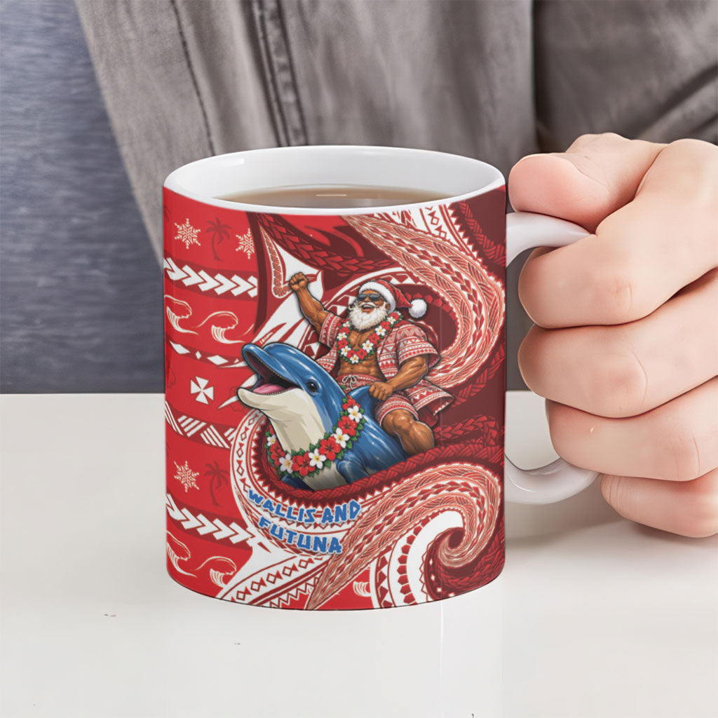 Wallis And Futuna Christmas Ceramic Mug Santa Riding Ocean Dolphin