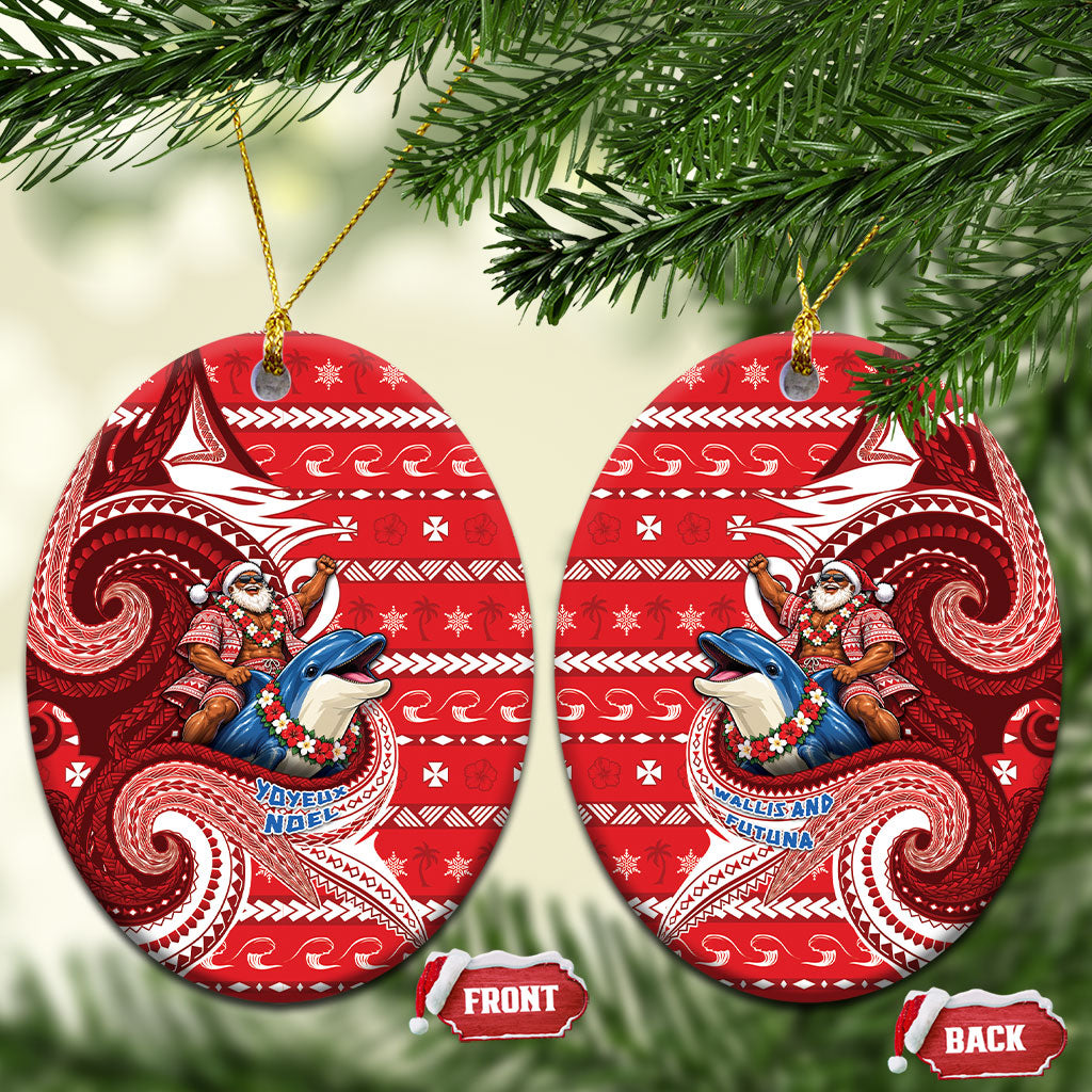 Wallis And Futuna Christmas Ceramic Ornament Santa Riding Ocean Dolphin