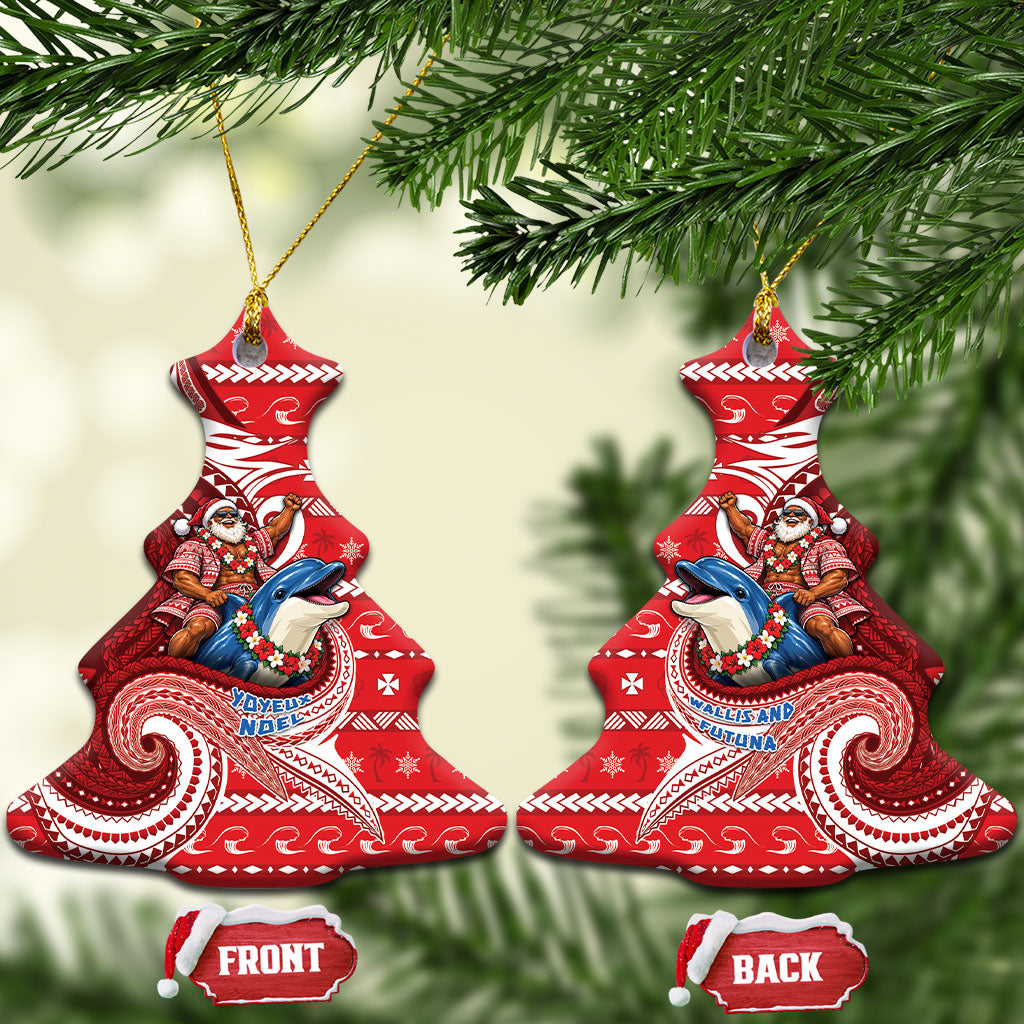 Wallis And Futuna Christmas Ceramic Ornament Santa Riding Ocean Dolphin