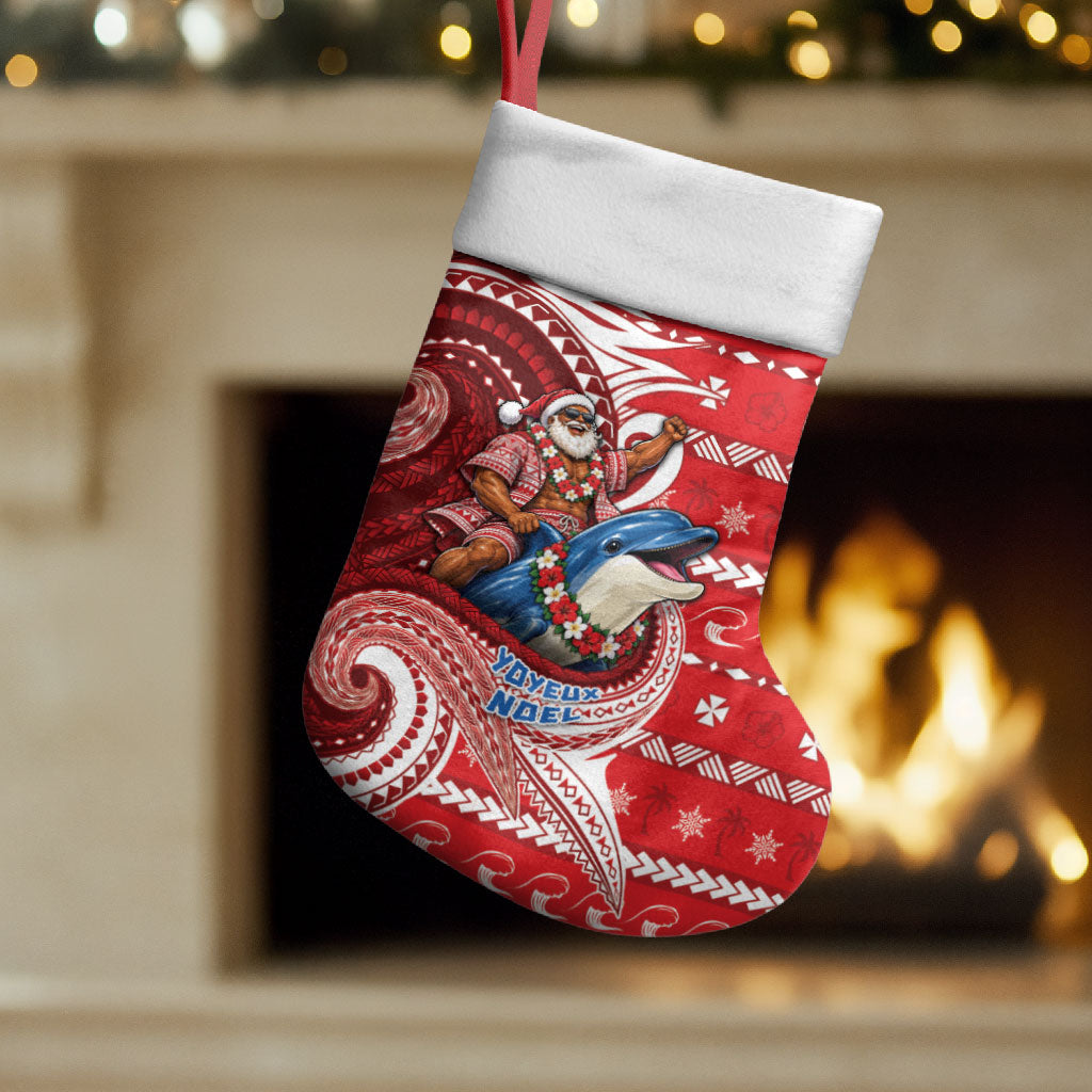 Wallis And Futuna Christmas Stocking Santa Riding Ocean Dolphin DT05 Set of 2 Red - Polynesian Pride