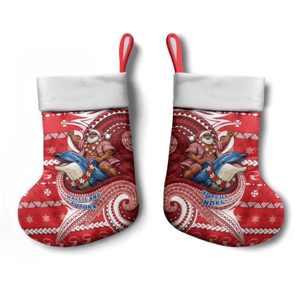 Wallis And Futuna Christmas Stocking Santa Riding Ocean Dolphin