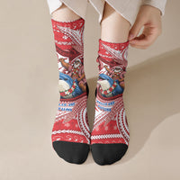 Wallis And Futuna Christmas Crew Socks Santa Riding Ocean Dolphin