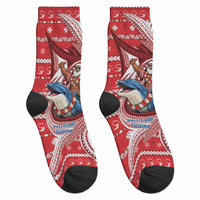 Wallis And Futuna Christmas Crew Socks Santa Riding Ocean Dolphin