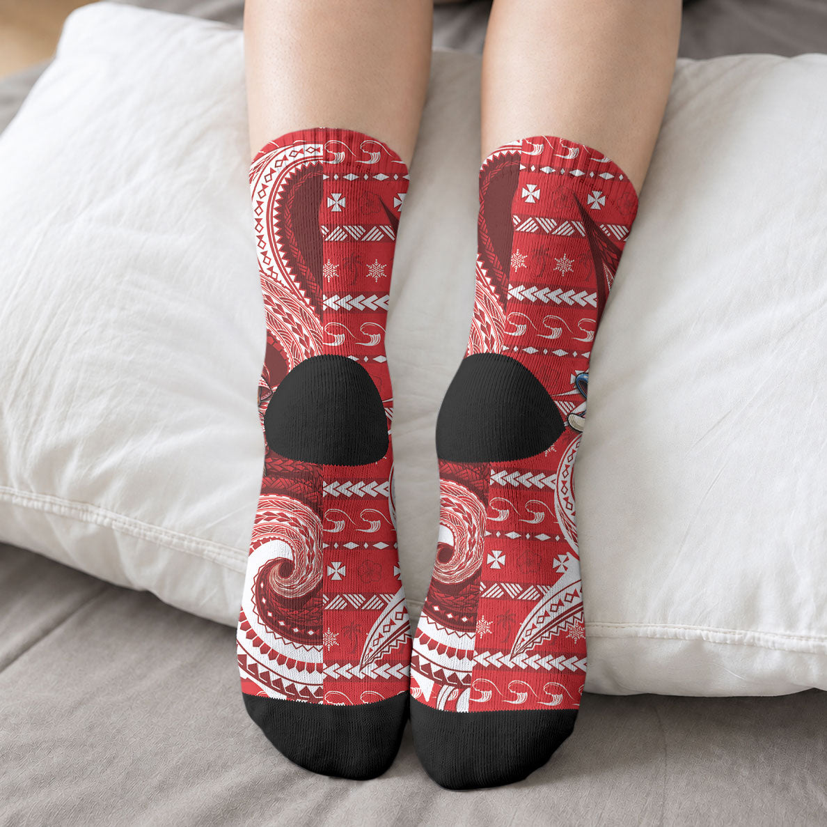 Wallis And Futuna Christmas Crew Socks Santa Riding Ocean Dolphin