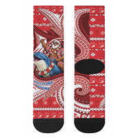 Wallis And Futuna Christmas Crew Socks Santa Riding Ocean Dolphin