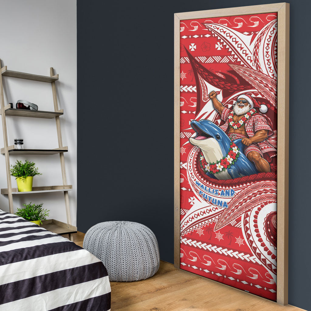 Wallis And Futuna Christmas Door Cover Santa Riding Ocean Dolphin DT05 - Polynesian Pride