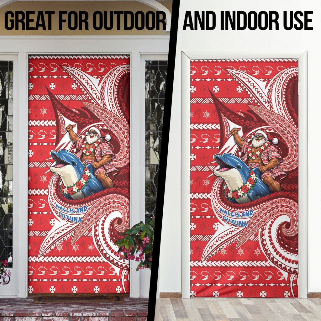 Wallis And Futuna Christmas Door Cover Santa Riding Ocean Dolphin DT05 - Polynesian Pride