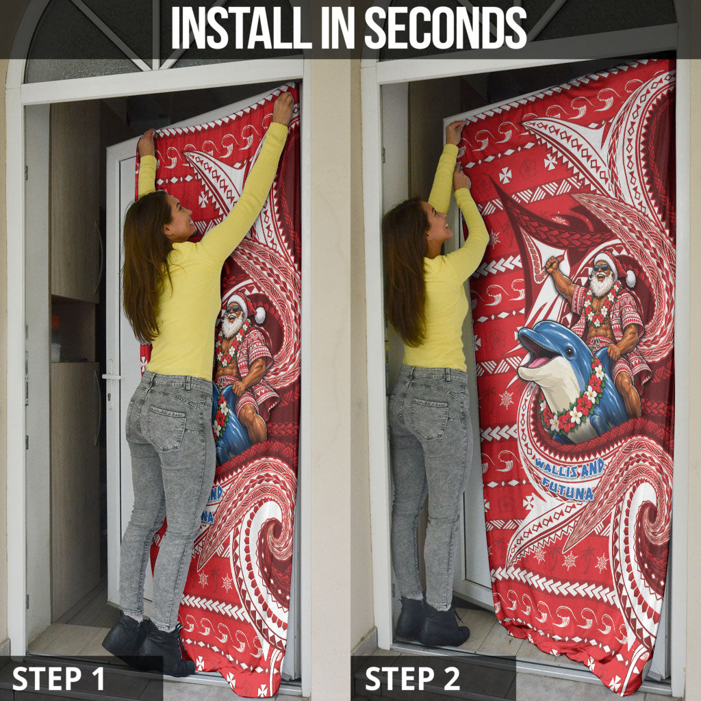Wallis And Futuna Christmas Door Cover Santa Riding Ocean Dolphin DT05 - Polynesian Pride