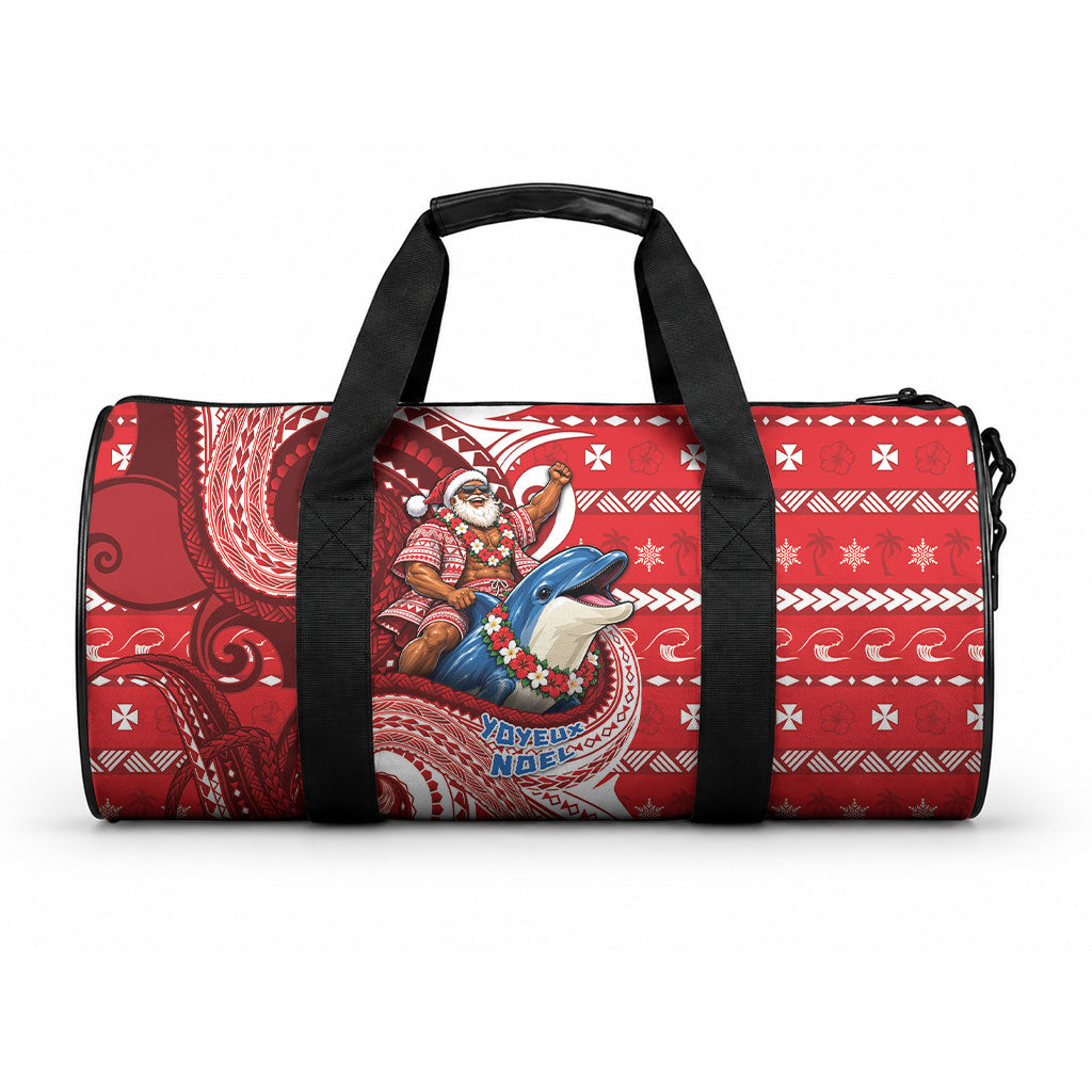 Wallis And Futuna Christmas Duffle Bag Santa Riding Ocean Dolphin