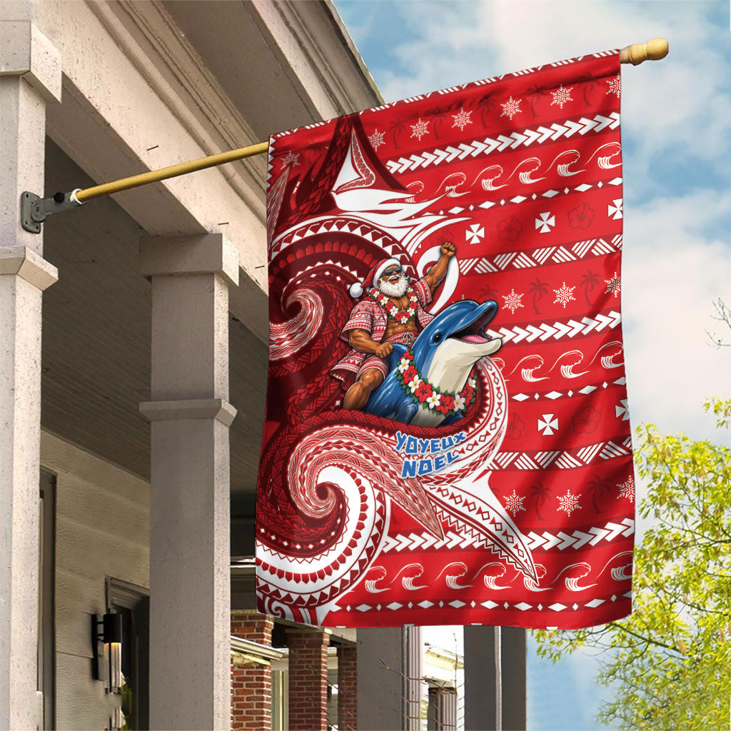 Wallis And Futuna Christmas Garden Flag Santa Riding Ocean Dolphin DT05 House Flag Red - Polynesian Pride
