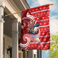 Wallis And Futuna Christmas Garden Flag Santa Riding Ocean Dolphin DT05 House Flag Red - Polynesian Pride
