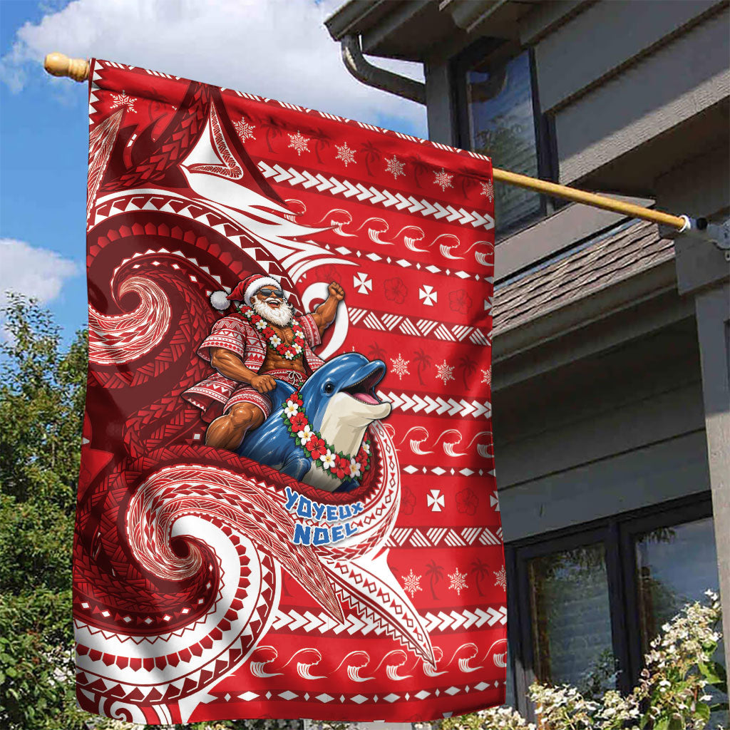 Wallis And Futuna Christmas Garden Flag Santa Riding Ocean Dolphin DT05 - Polynesian Pride