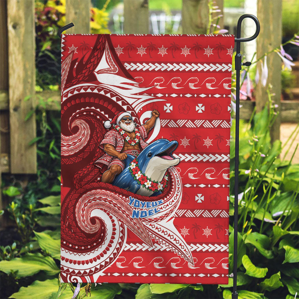 Wallis And Futuna Christmas Garden Flag Santa Riding Ocean Dolphin DT05 Garden Flag Red - Polynesian Pride