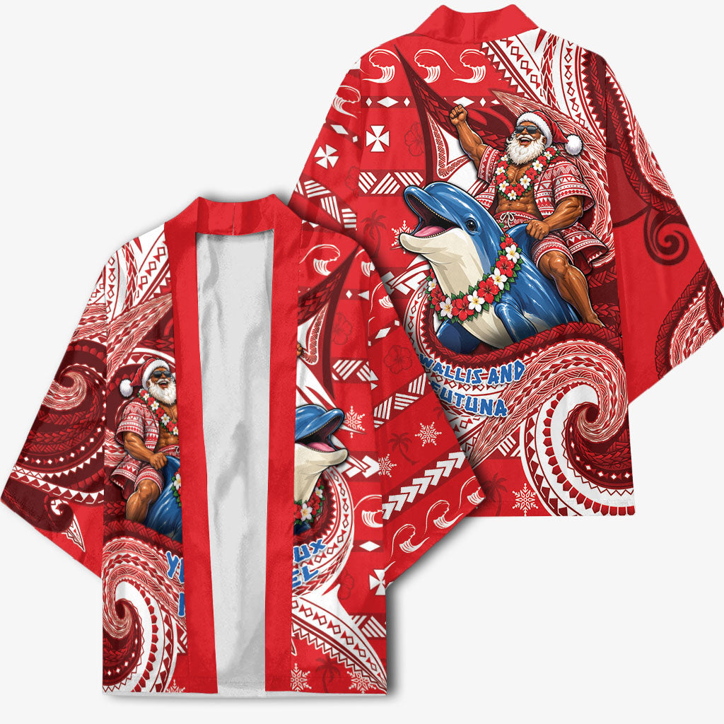 Wallis And Futuna Christmas Kimono Santa Riding Ocean Dolphin