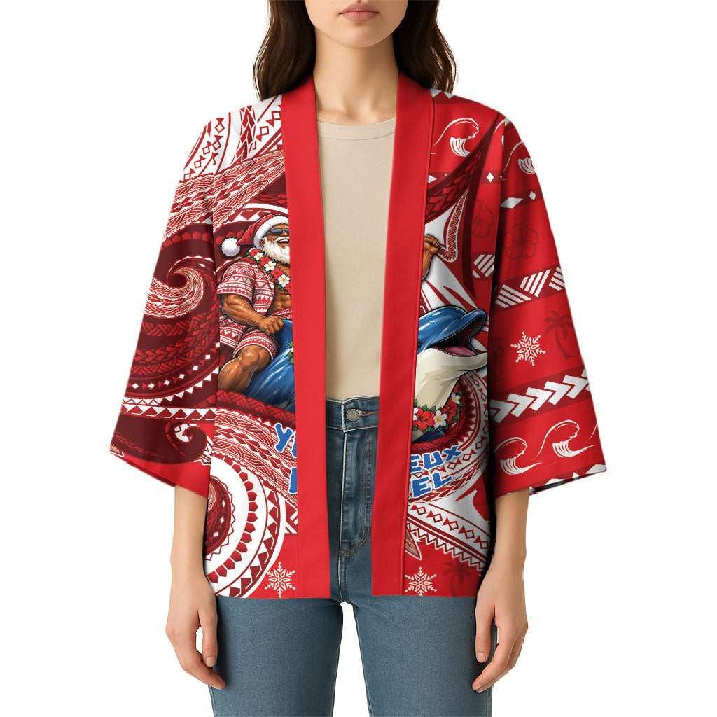 Wallis And Futuna Christmas Kimono Santa Riding Ocean Dolphin