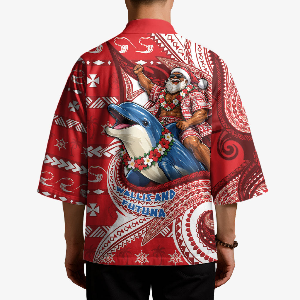 Wallis And Futuna Christmas Kimono Santa Riding Ocean Dolphin