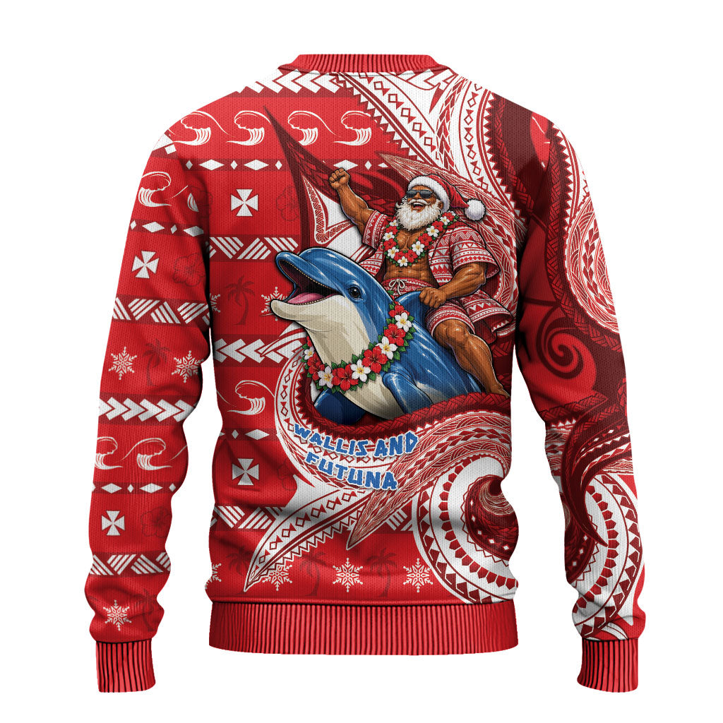 Wallis And Futuna Christmas Ugly Christmas Sweater Santa Riding Ocean Dolphin DT05 - Polynesian Pride