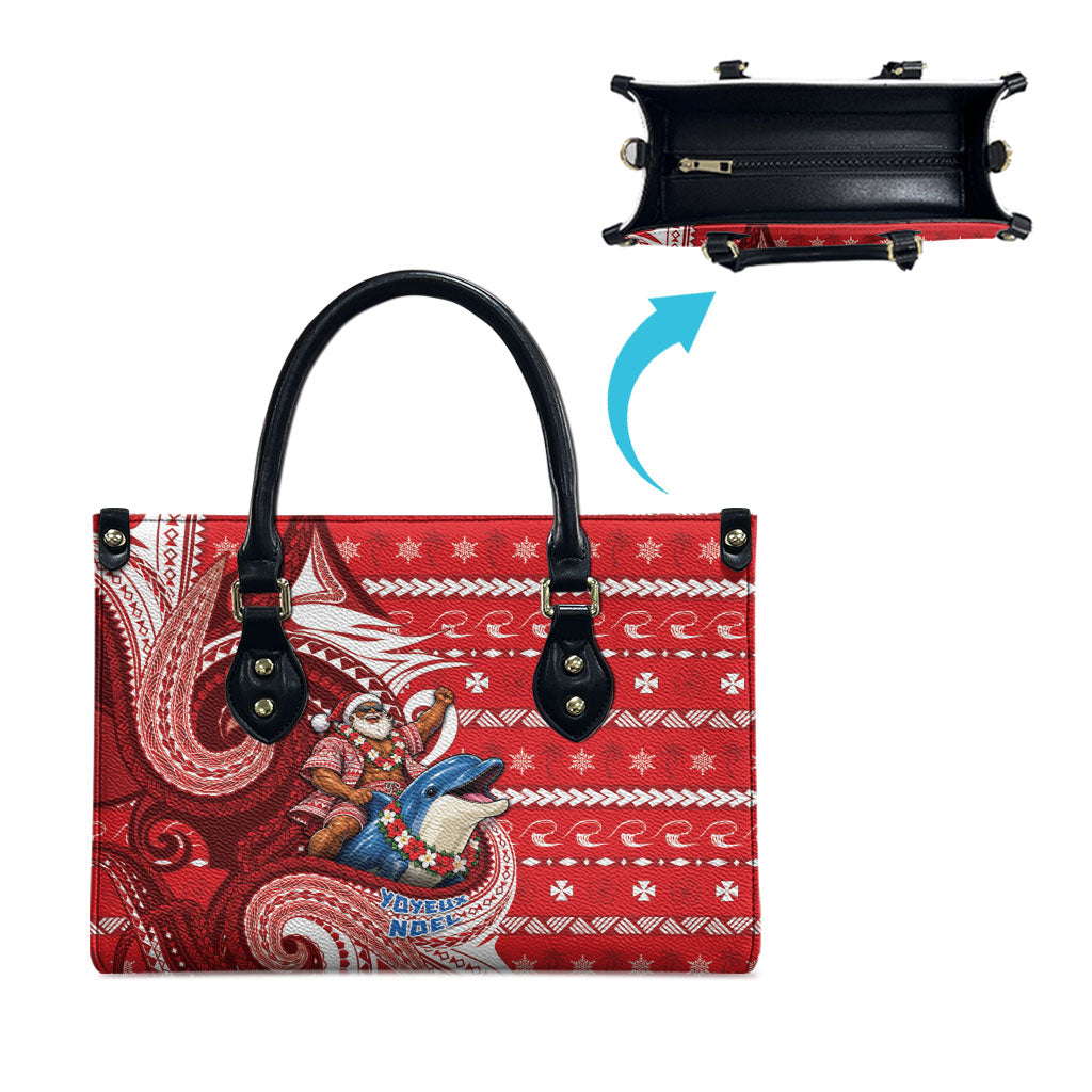 Wallis And Futuna Christmas Leather Bag Santa Riding Ocean Dolphin DT05 - Polynesian Pride