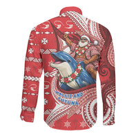 Wallis And Futuna Christmas Long Sleeve Button Shirt Santa Riding Ocean Dolphin DT05 - Polynesian Pride