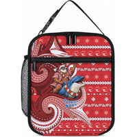 Wallis And Futuna Christmas Lunch Bag Santa Riding Ocean Dolphin DT05 10.2 × 8.3 × 4.3 inch Red - Polynesian Pride