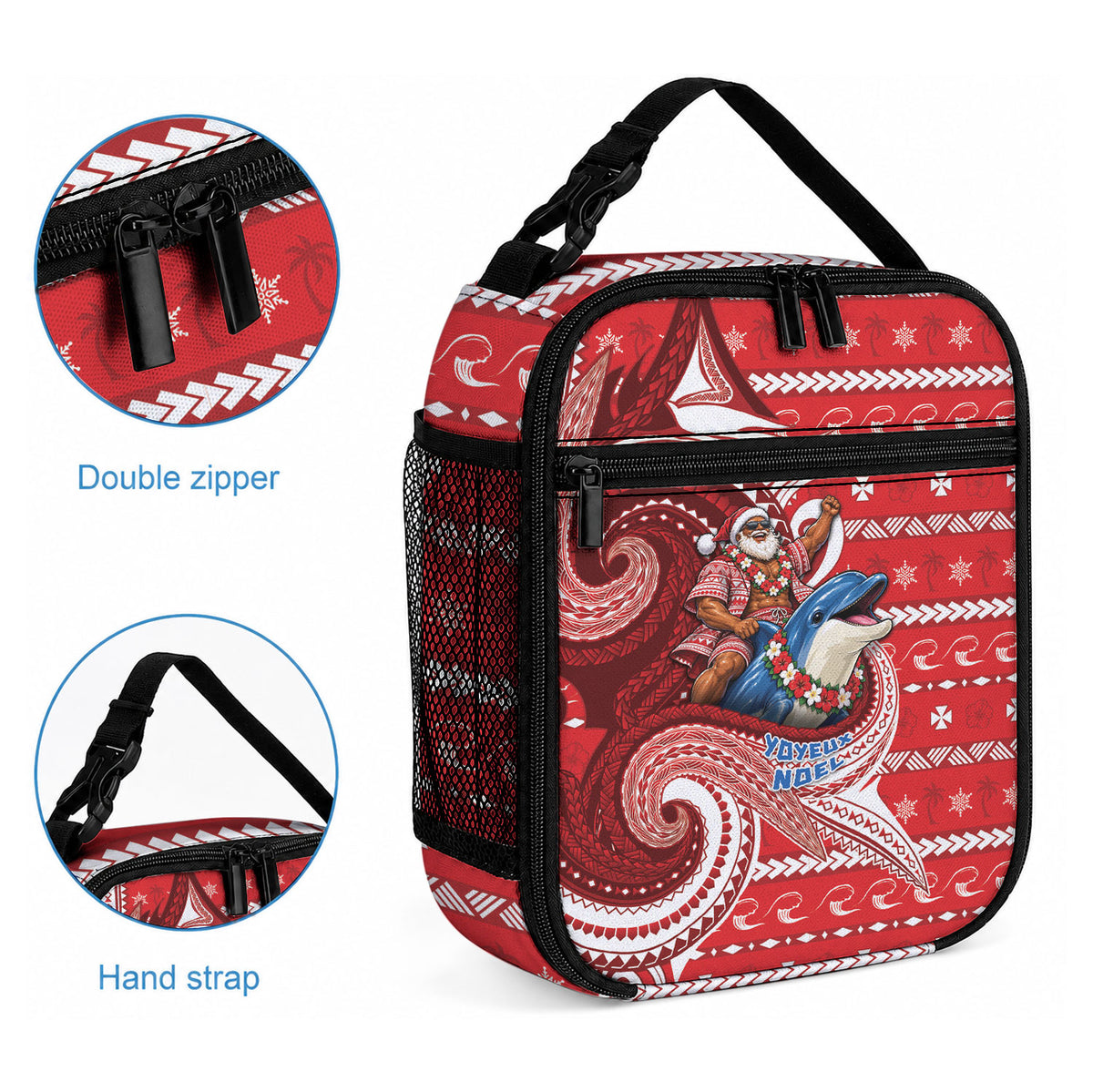 Wallis And Futuna Christmas Lunch Bag Santa Riding Ocean Dolphin DT05 - Polynesian Pride