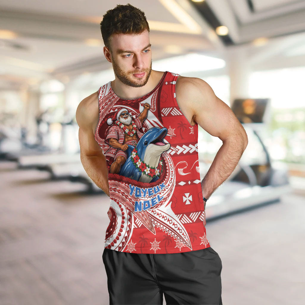 Wallis And Futuna Christmas Men Tank Top Santa Riding Ocean Dolphin DT05 Red - Polynesian Pride