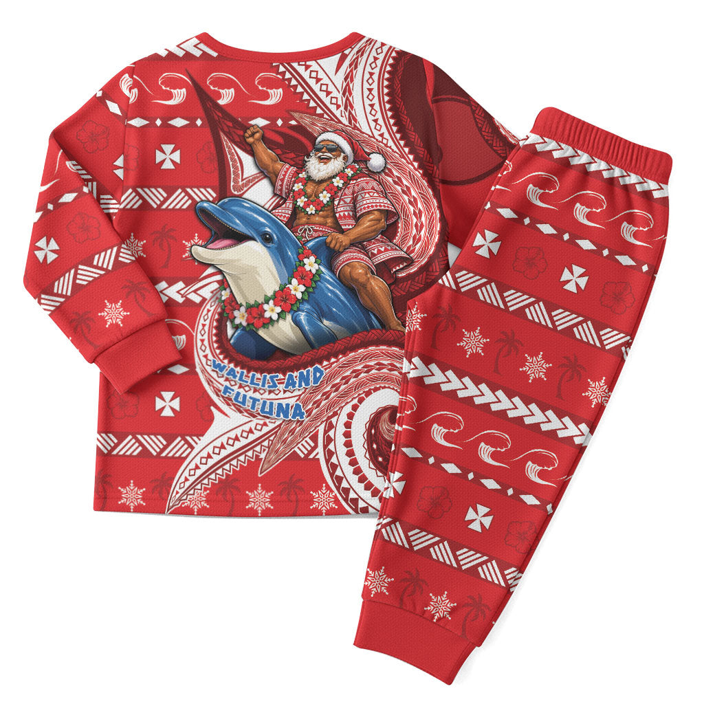 Wallis And Futuna Christmas Pajama Set Santa Riding Ocean Dolphin