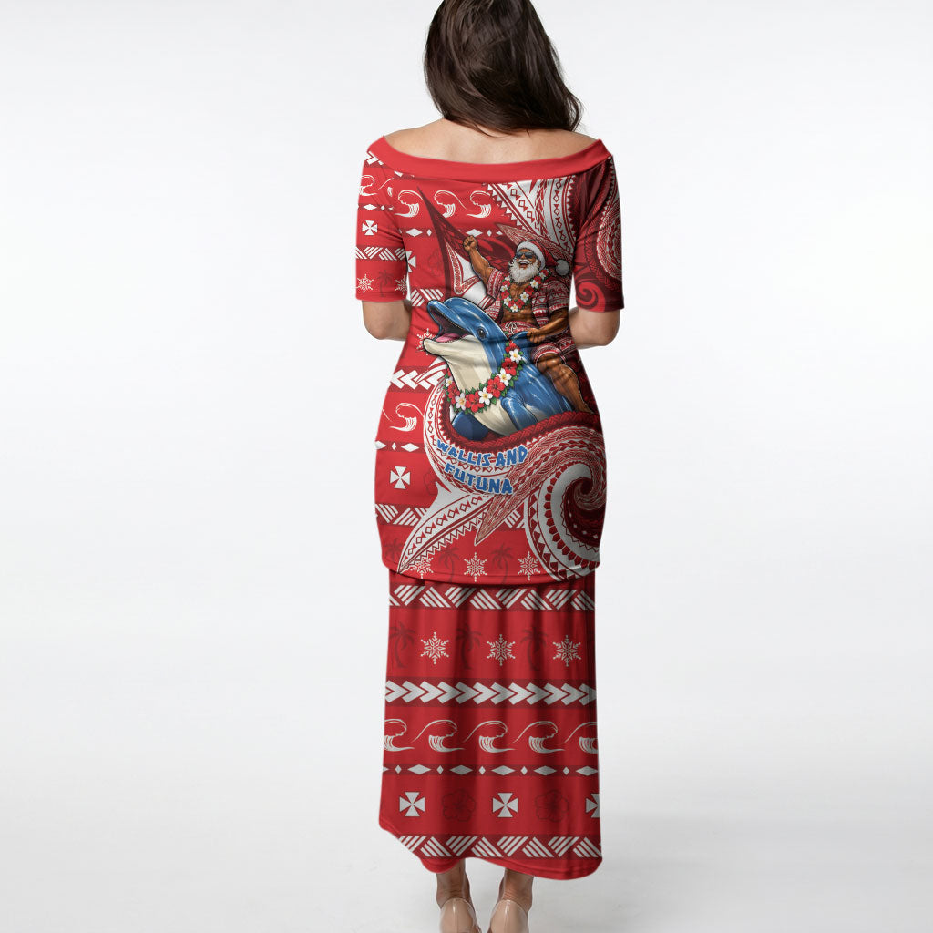 Wallis And Futuna Christmas Puletasi Santa Riding Ocean Dolphin DT05 - Polynesian Pride