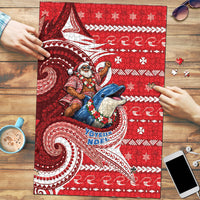 Wallis And Futuna Christmas Puzzle Santa Riding Ocean Dolphin DT05 Red - Polynesian Pride
