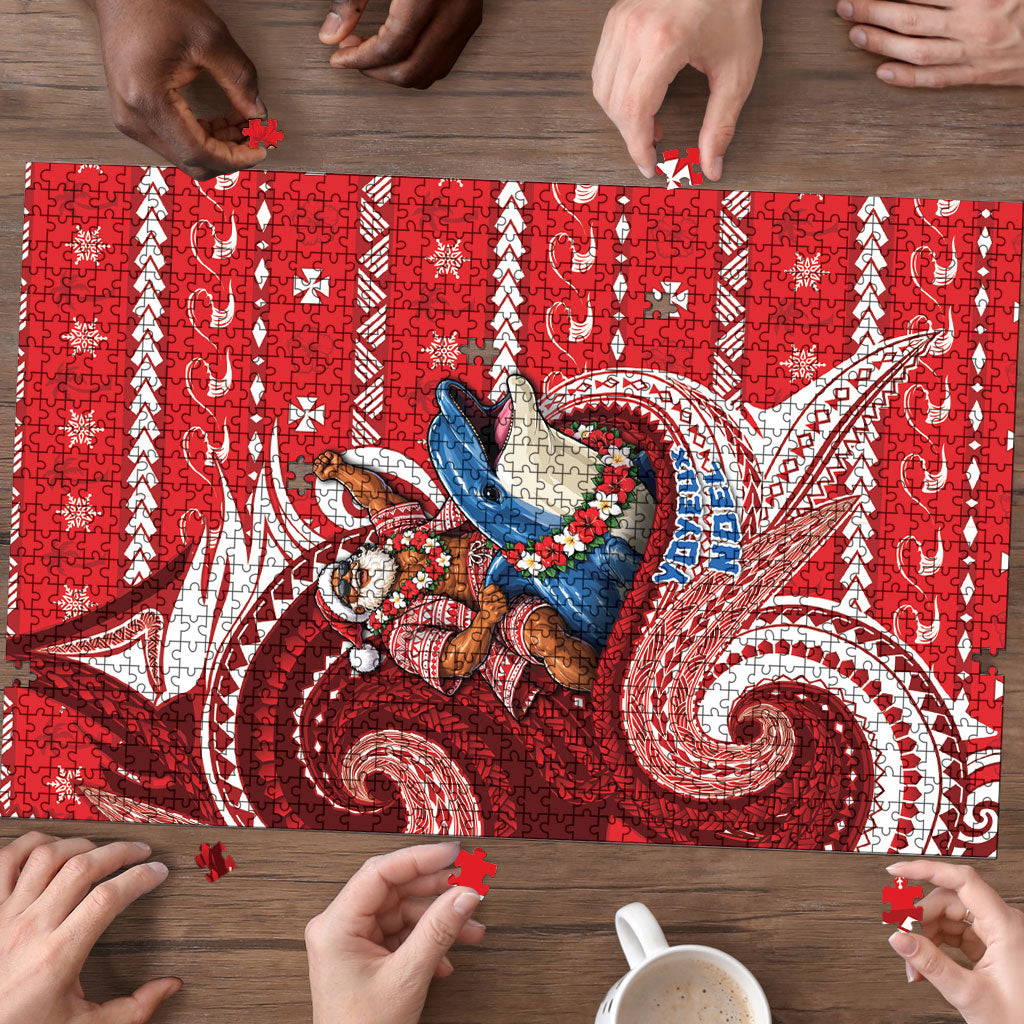 Wallis And Futuna Christmas Puzzle Santa Riding Ocean Dolphin DT05 - Polynesian Pride