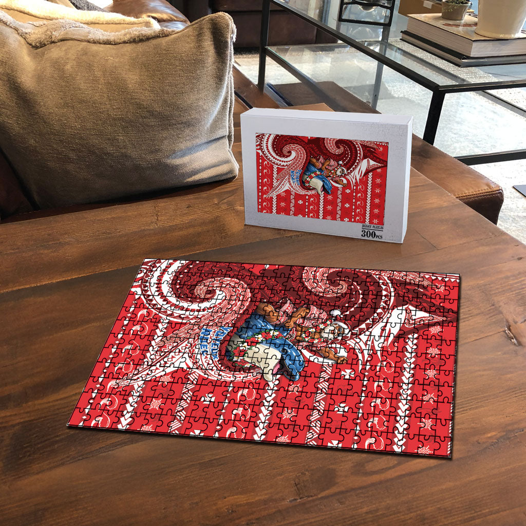 Wallis And Futuna Christmas Puzzle Santa Riding Ocean Dolphin DT05 - Polynesian Pride