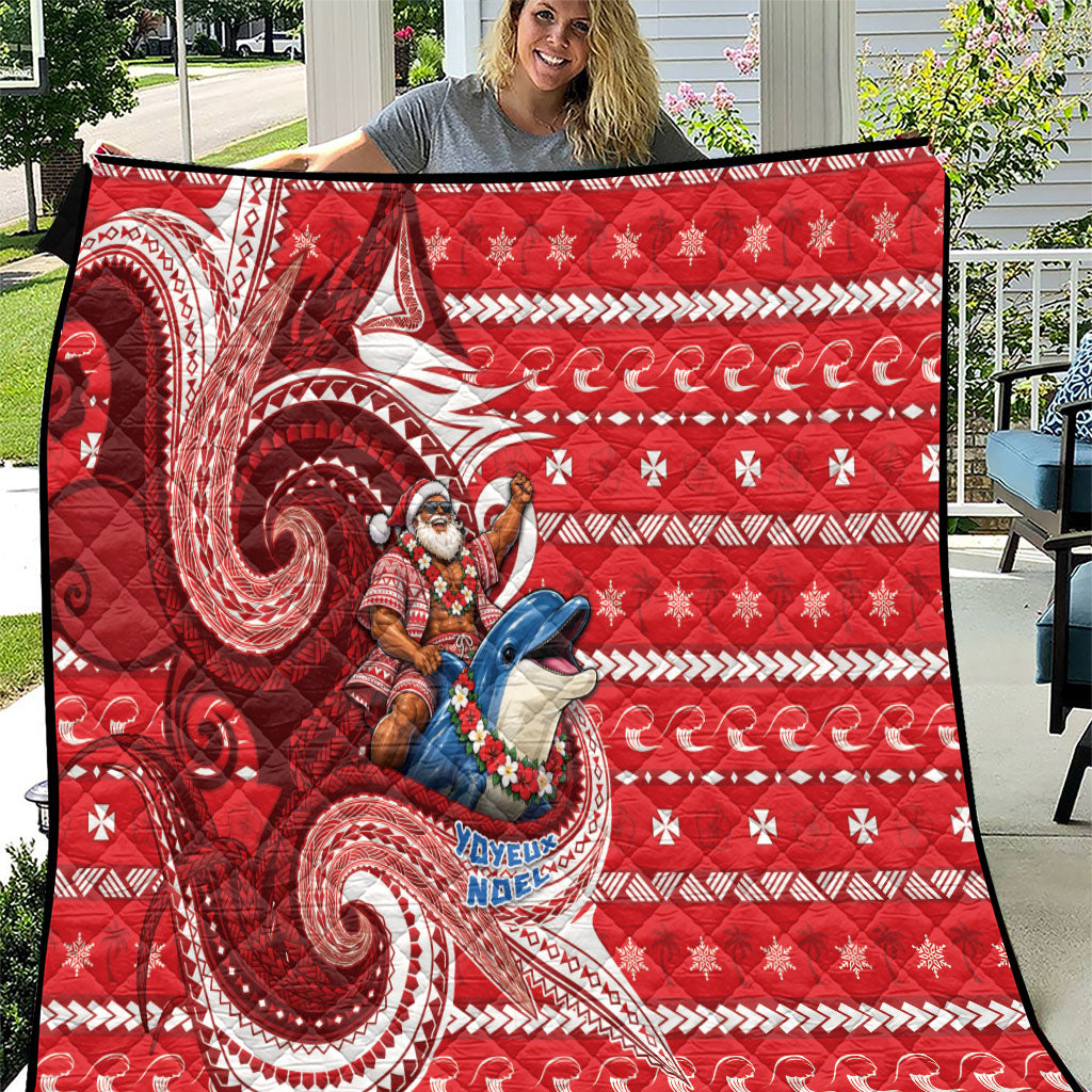 Wallis And Futuna Christmas Quilt Santa Riding Ocean Dolphin